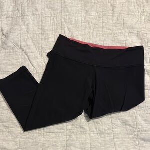 Lululemon Athletica Black Crop Leggings with Pink Waistband